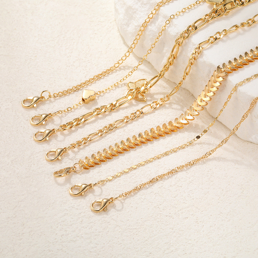 Gold Butterfly Multi-Layer Anklet Set