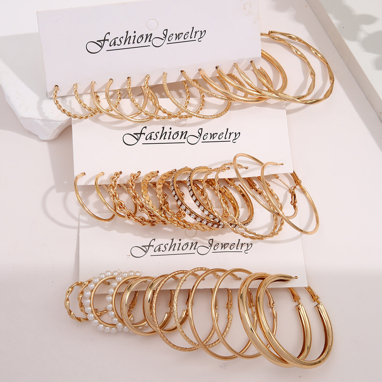 Gold C-Shaped Rhinestone Earrings