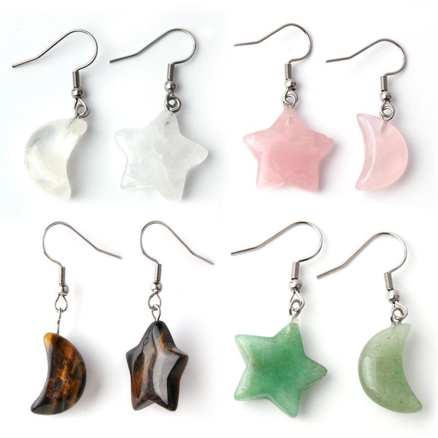 Pendientes Crystal Star Moon Cuarzo Rosa 