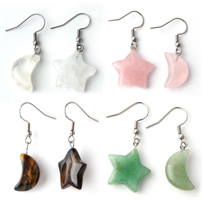 Pendientes Crystal Star Moon Cuarzo Rosa 