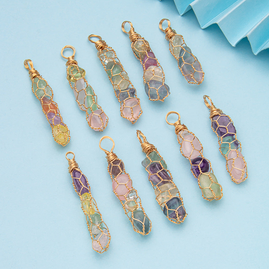 Color cristal grava piedra cruda envoltura bolsa de red tejido DIY 