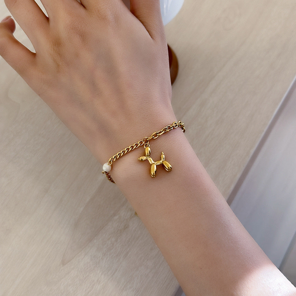 Titanium Steel Balloon Dog Charm Bracelet