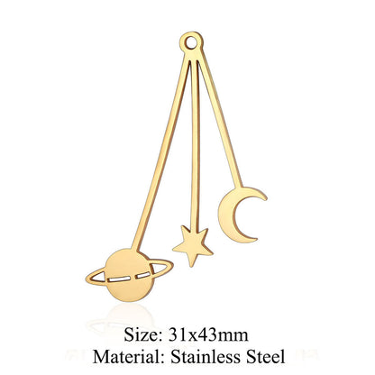 5 pcs/pack star moon titanium steel pendant planet DIY