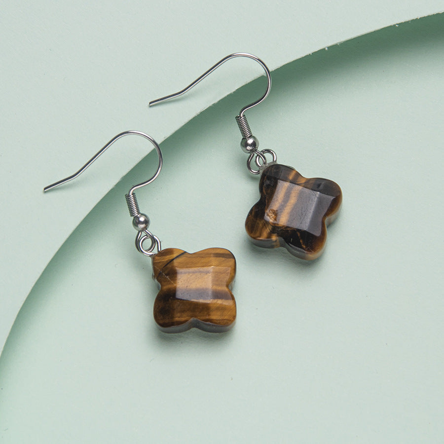 Four-leaf Clover Flower Crystal Stainless Steel Earrings