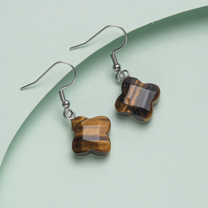 Four-leaf Clover Flower Crystal Stainless Steel Earrings