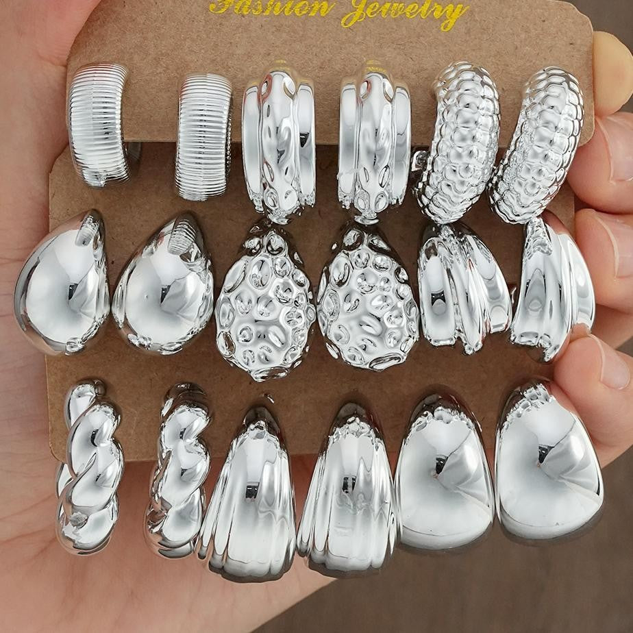 Cross-border hot-selling earrings set European and American ins style metal geometric twist earrings combination earrings