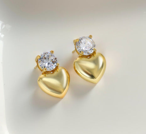 Temperament zircon love stud earrings woman