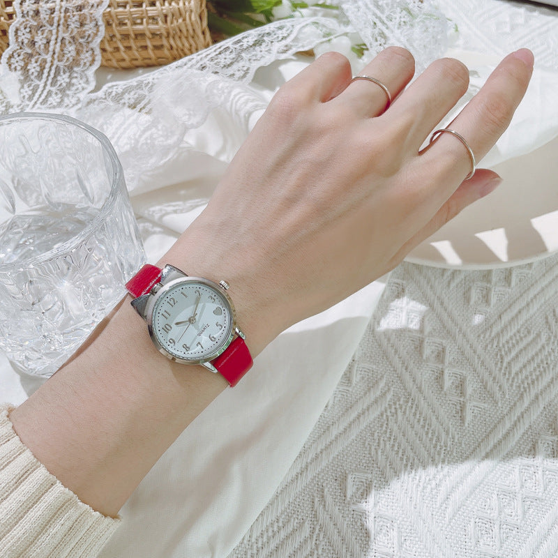 Reloj digital de cuarzo de cuero para niños con bonito lazo en forma de corazón 