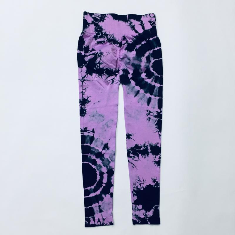 Pantalones de yoga teñidos anudados de cintura alta con trasero color melocotón sin costuras 