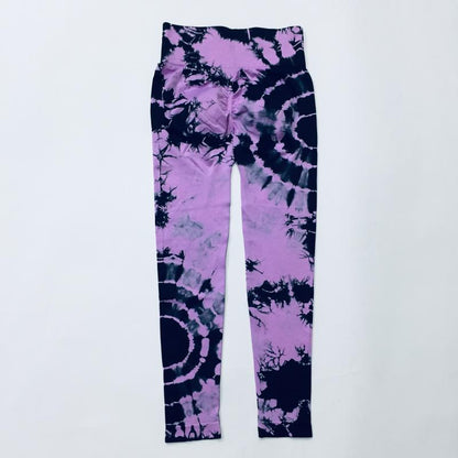 Pantalones de yoga teñidos anudados de cintura alta con trasero color melocotón sin costuras 