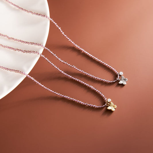 Women's Handmade Stainless Steel Butterfly Necklace with Diamond Bead Chain