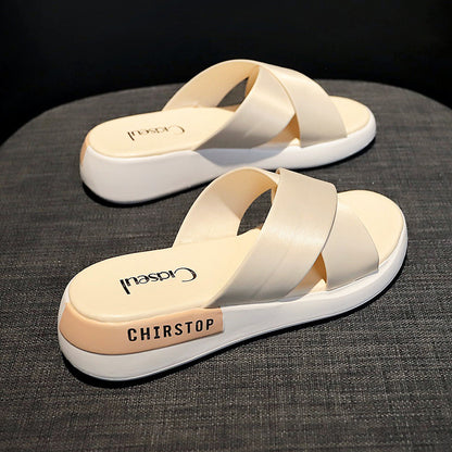 Slippers women wear thick-bottomed wedges in summer