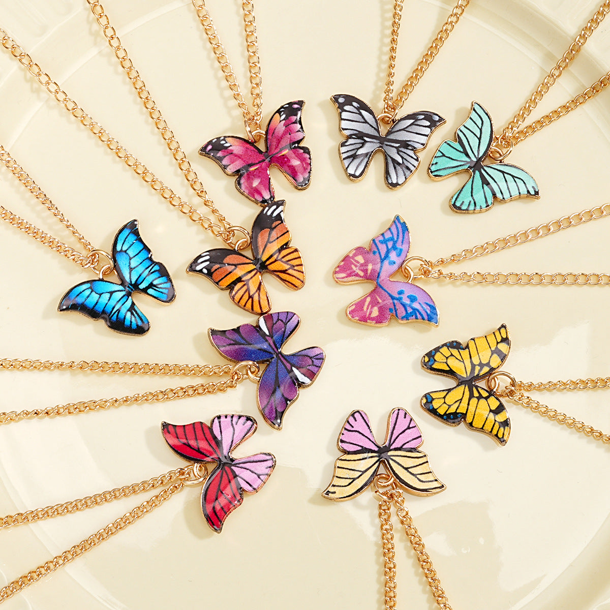 Gold Drip Butterfly Necklace Set (10-Piece)