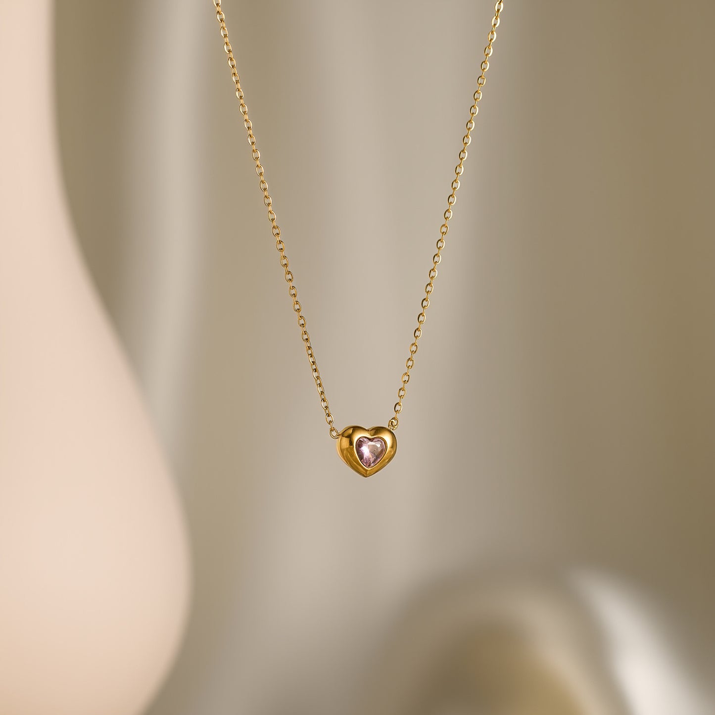 Women's 18K Gold-Plated Titanium Steel Heart Zircon Necklace