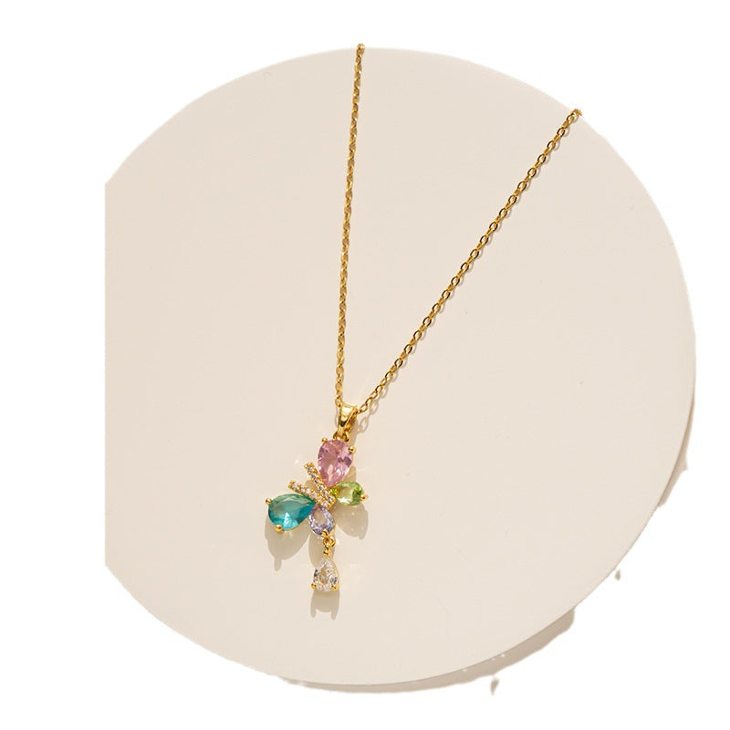 Elegant Butterfly Necklace with Colorful Zirconia