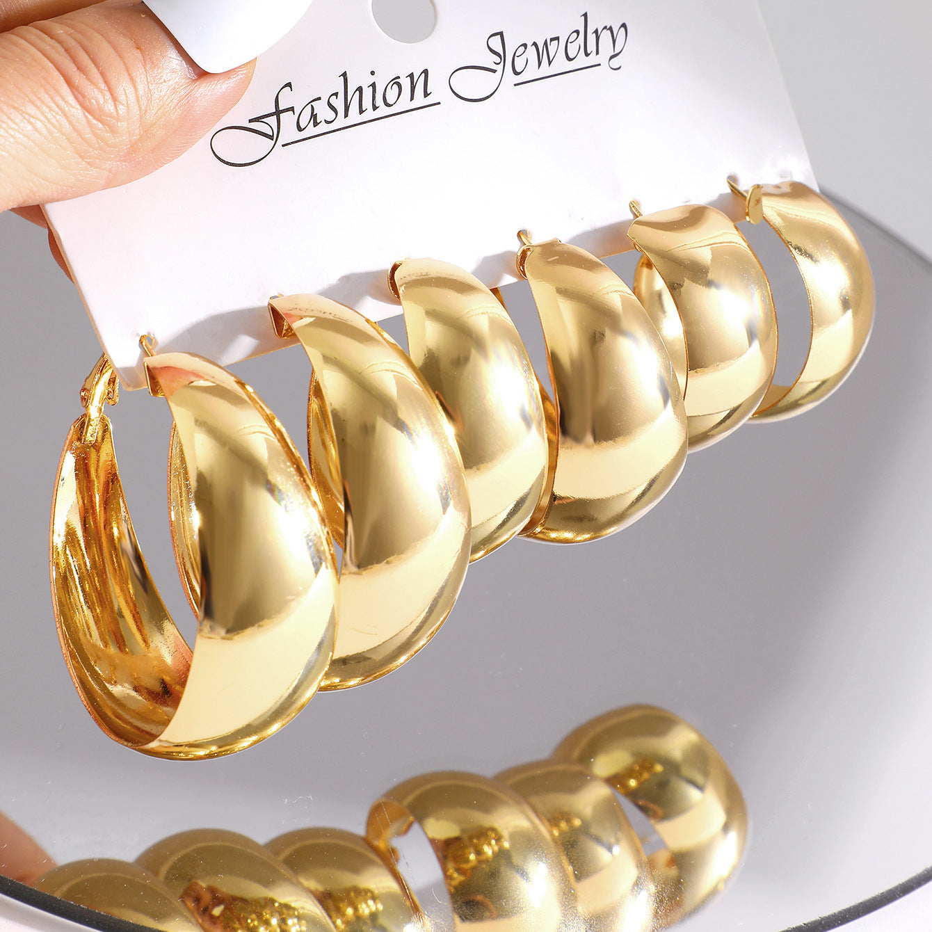 Gold C-Shaped Statement Earring Set