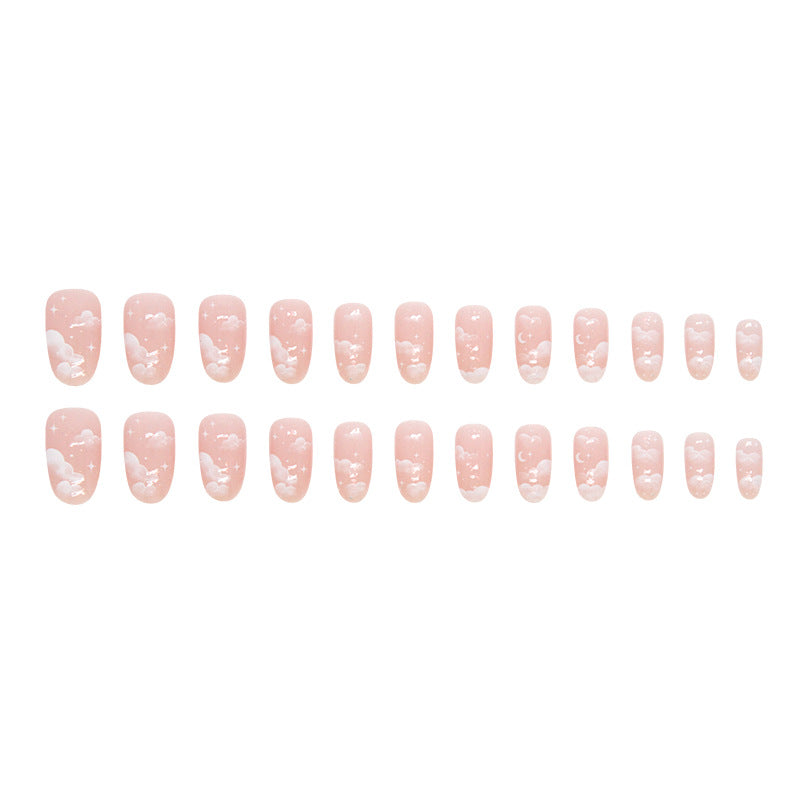 Soft Cute Cloud Star Long Oval Fake Nails