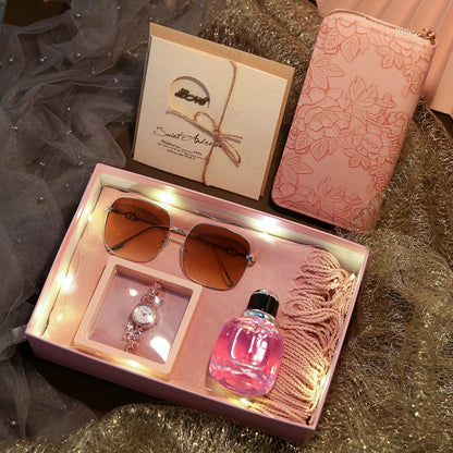 Quartz bracelet watch pink 7-piece set