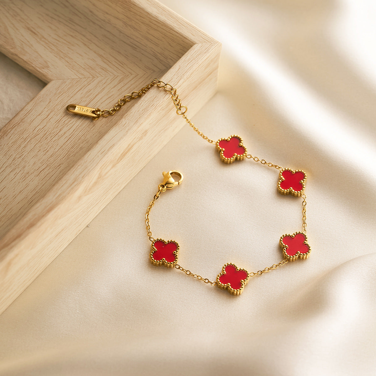 Women's Double-Sided Four-Leaf Clover Bracelet & Five-Flower Necklace