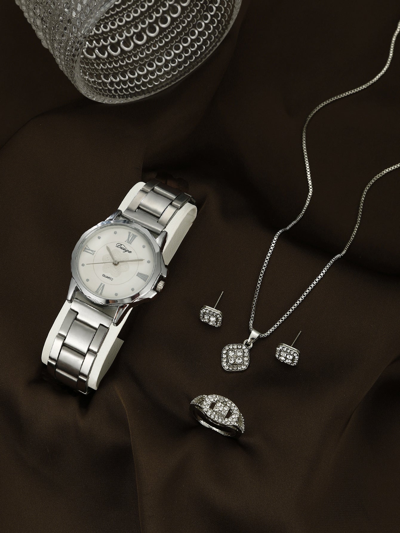 Steel belt quartz watch jewelry set