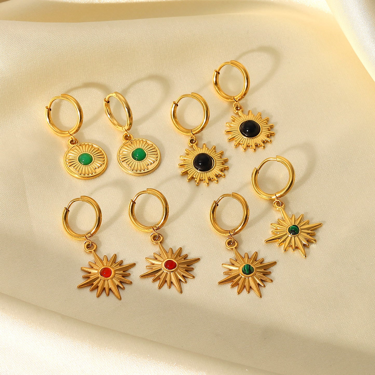 Eight-pointed star pendant hoop earrings