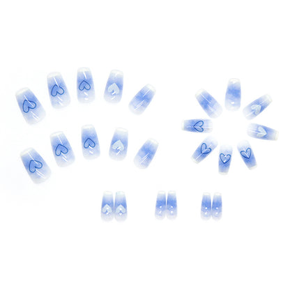 Blue White Gradient Heart Nails