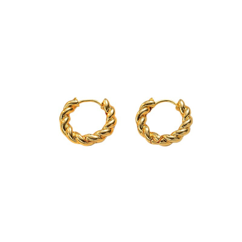 Brincos de argola torcidos elegantes, banhados a ouro vintage, joias elegantes para orelha de titânio 