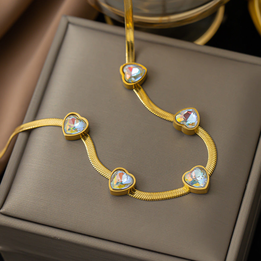 Women's 5A Crystal Heart 18K Gold-Plated Titanium Steel Collarbone Necklace