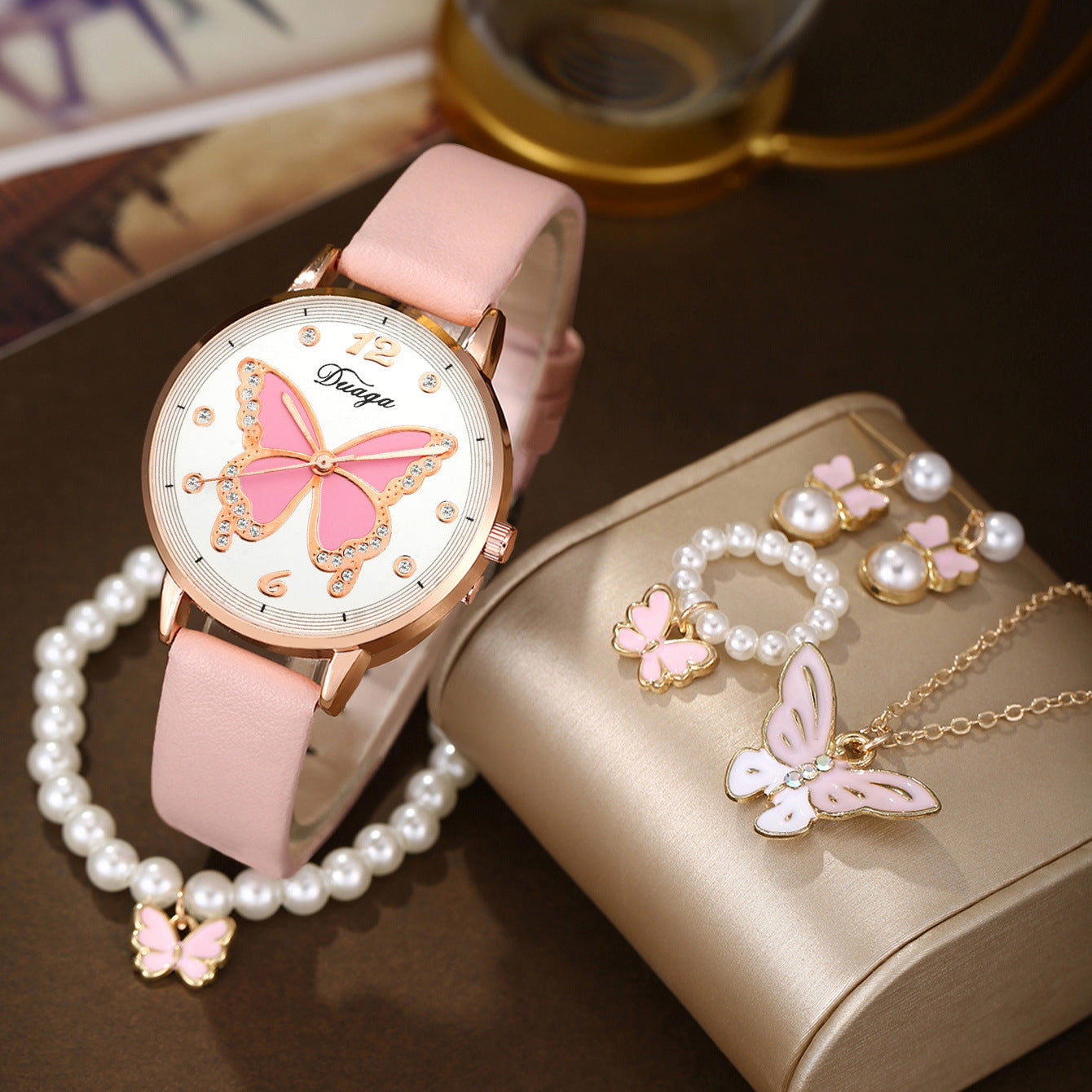 Watch Pearl Butterfly Jewelry Set