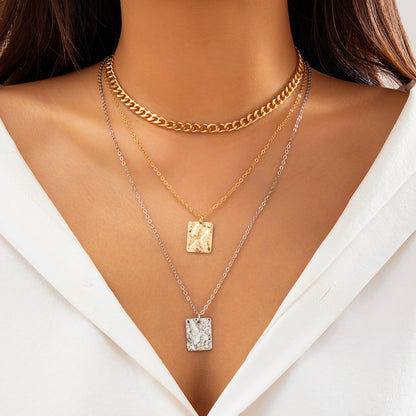 Stacked Hip Hop Suit Square Necklace