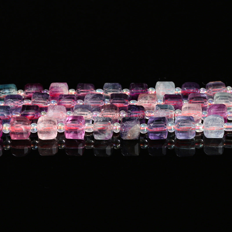 5A Natural Rainbow Fluorite Sugar Cube Loose Beads