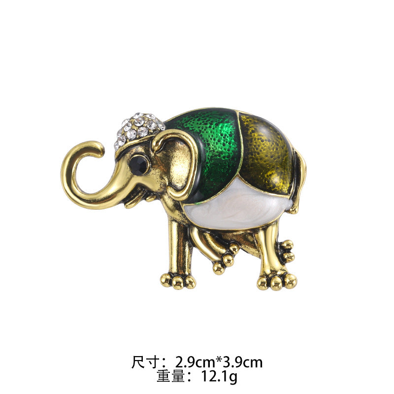 Enamel Oil Drop Diamond Elephant Brooch