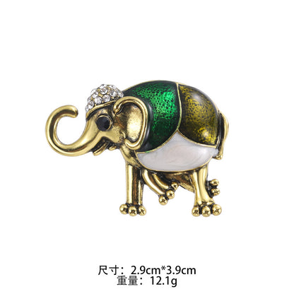 Enamel Oil Drop Diamond Elephant Brooch