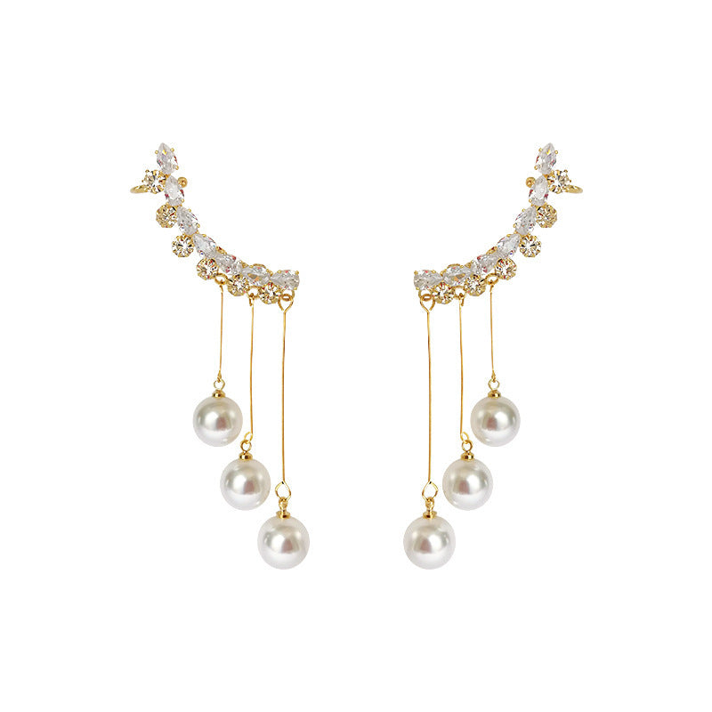 Temperament tassel long pearl earrings