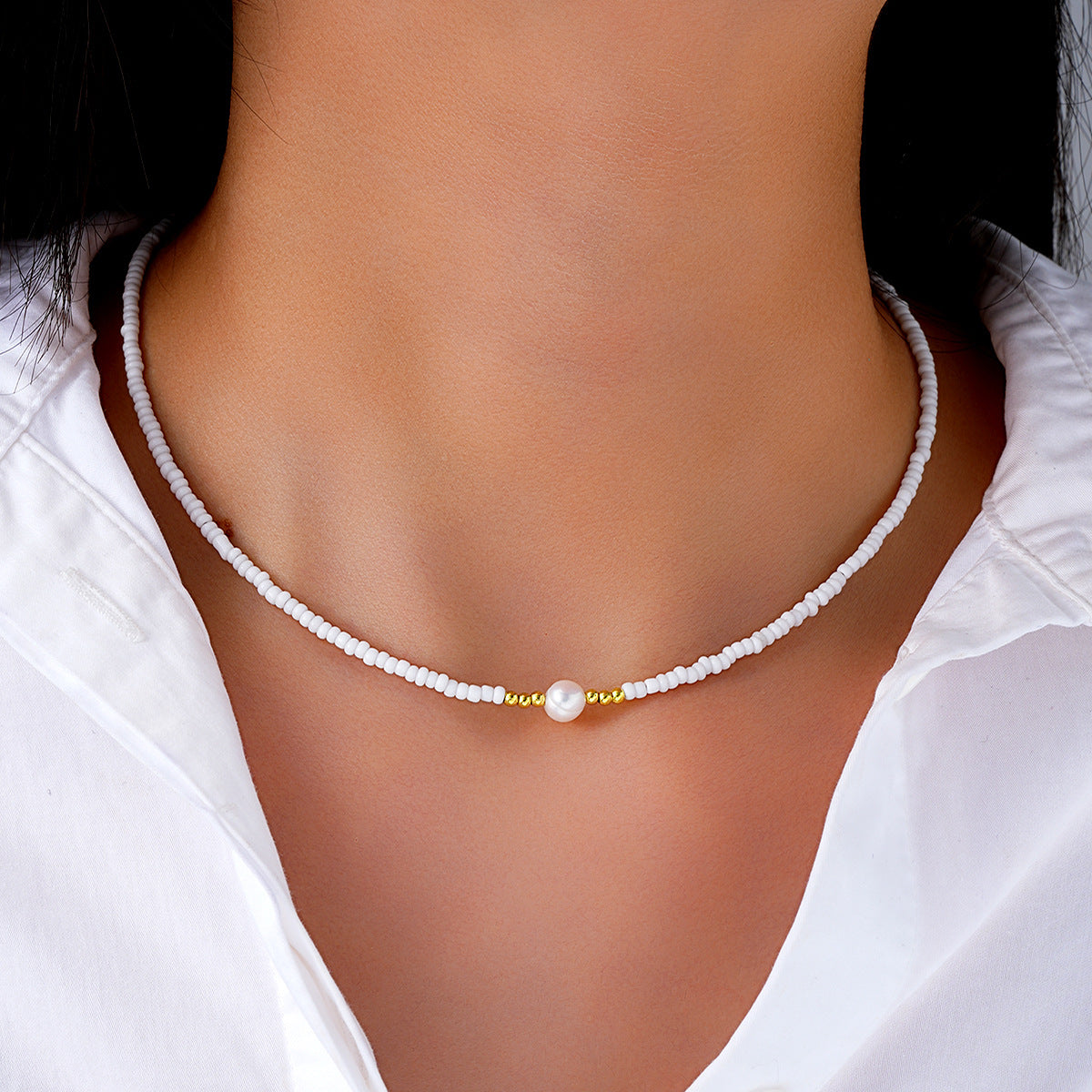 Imitation Pearl Rice Bead Necklace