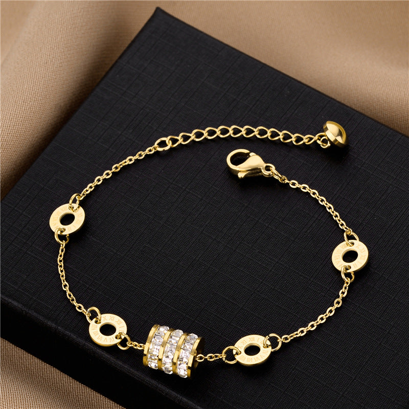 Pulseira de aço de titânio para mulheres - ouro rosa 18K, moderna, pulseira cheia de estrelas, atacado 