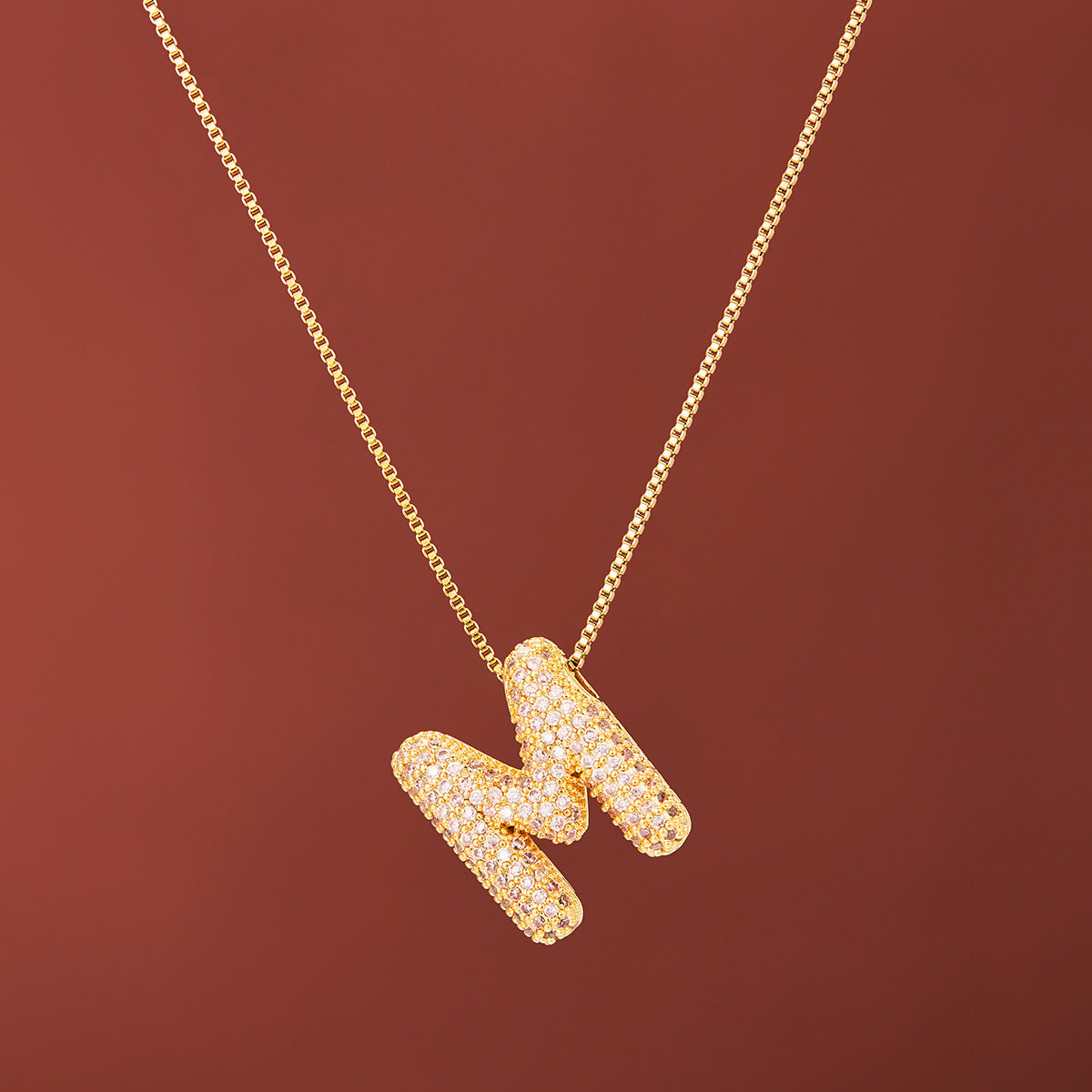 18K Gold-Plated Alphabet Necklace with Micro Zircon (Titanium Steel)