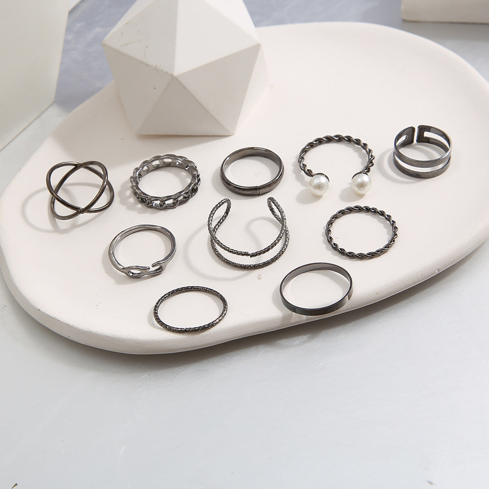 10-Piece Black Stackable Ring Set