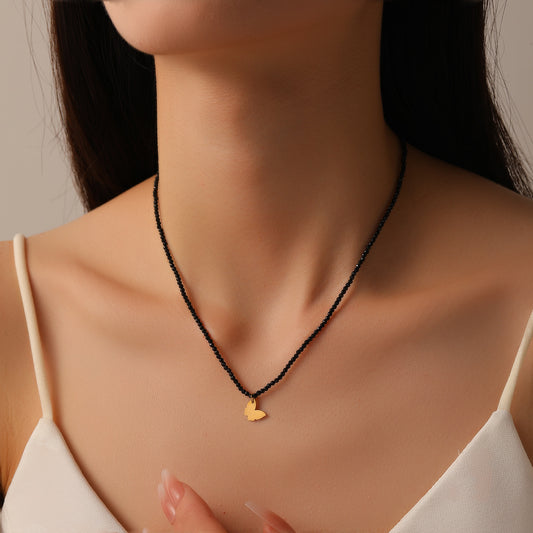 Handmade Beaded Butterfly Titanium Steel Collarbone Necklace