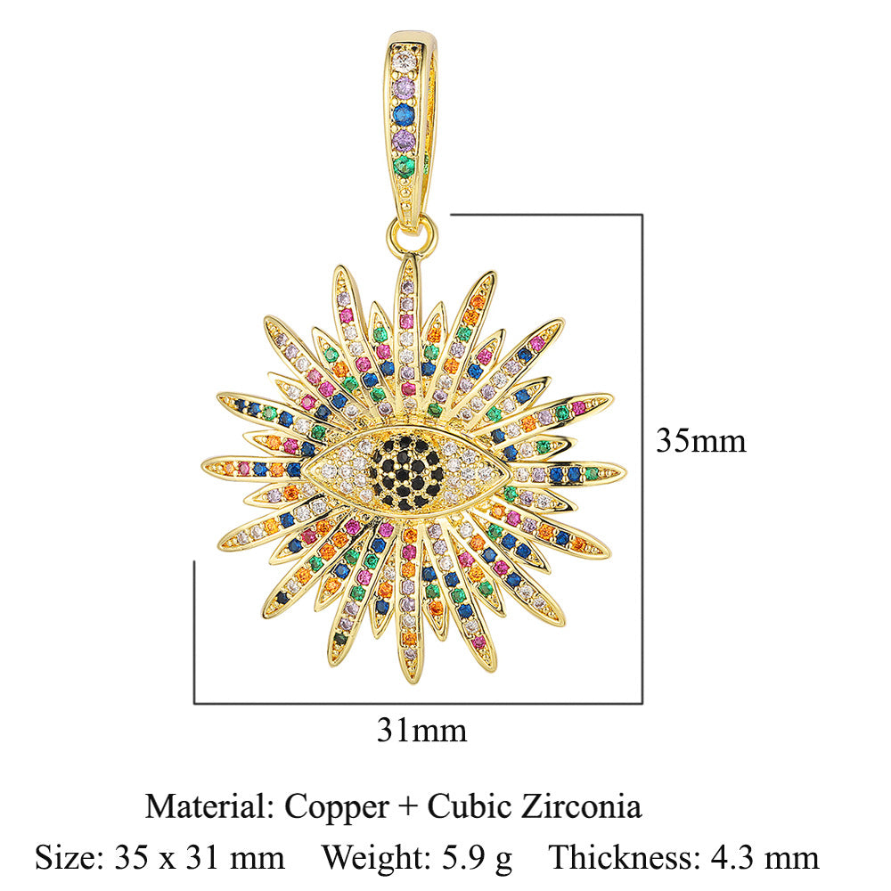Colgante de cobre y circonita con forma de sol y loto de dinosaurio 