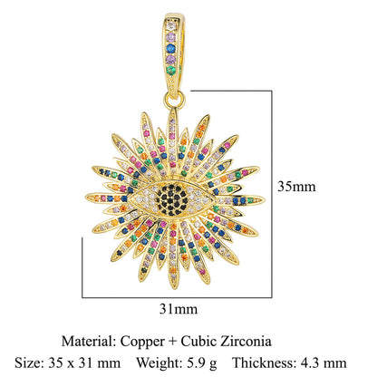 Colgante de cobre y circonita con forma de sol y loto de dinosaurio 