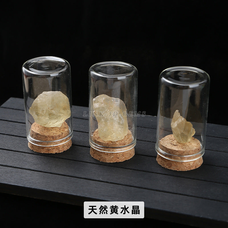 Botella de los deseos con muestra de mineral de roca de cristal 