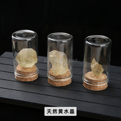 Botella de los deseos con muestra de mineral de roca de cristal 