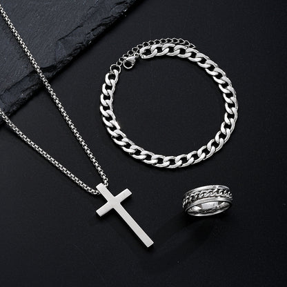 Cross Ring Bracelet Necklace Set