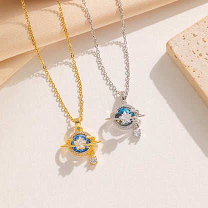 Colar estrela lua feminino universo planeta corrente clavícula 