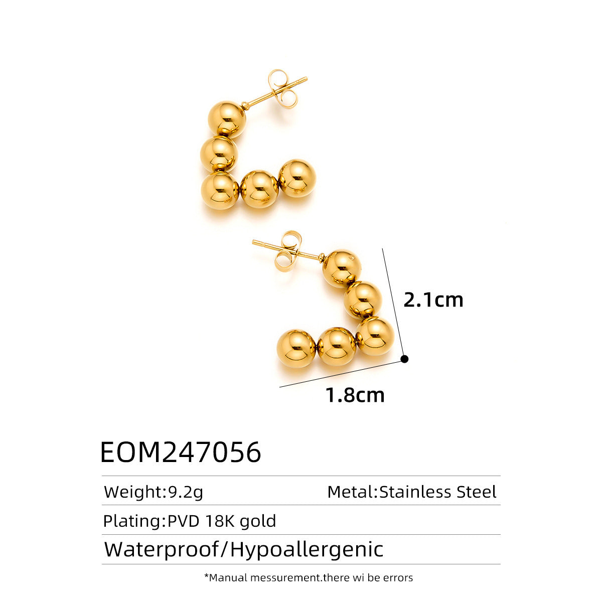 18K Gold Titanium Steel Stud Earrings