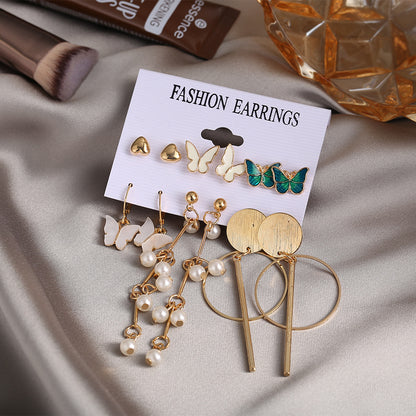 Butterfly Pearl Earrings Set 6 Pieces
