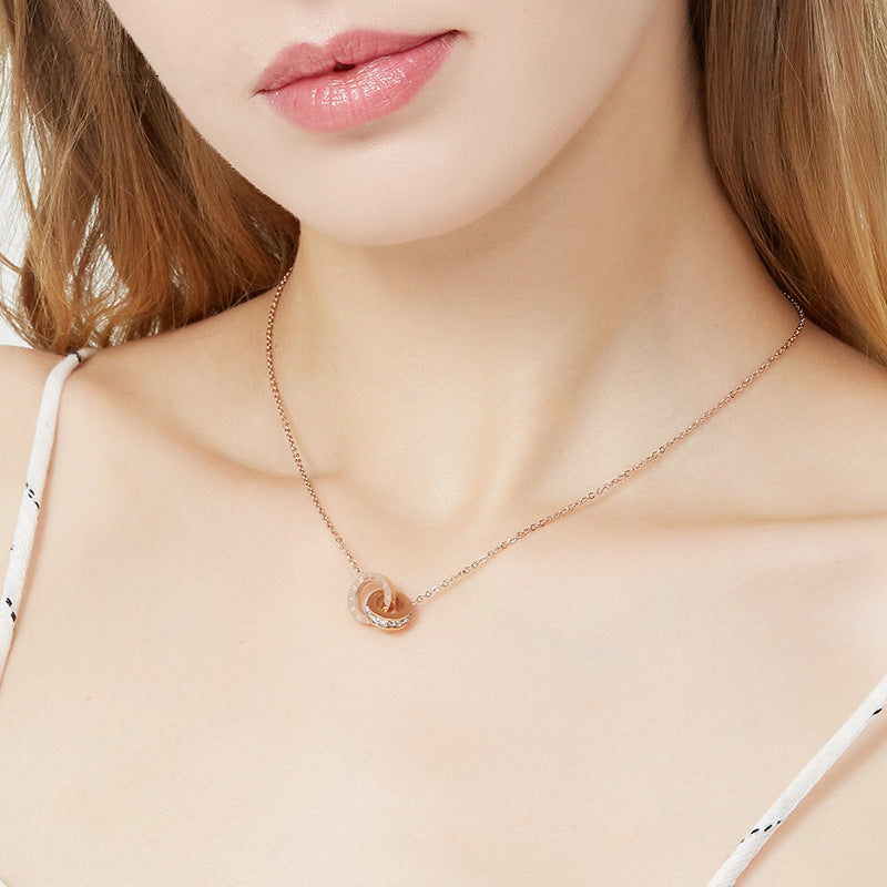 Women's Titanium Steel Roman Double-Interlock Clavicle Necklace — Red