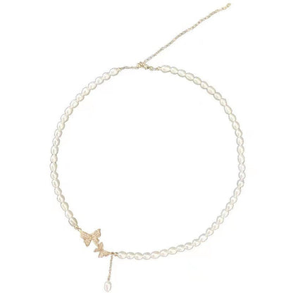 Butterfly zircon pearl necklace