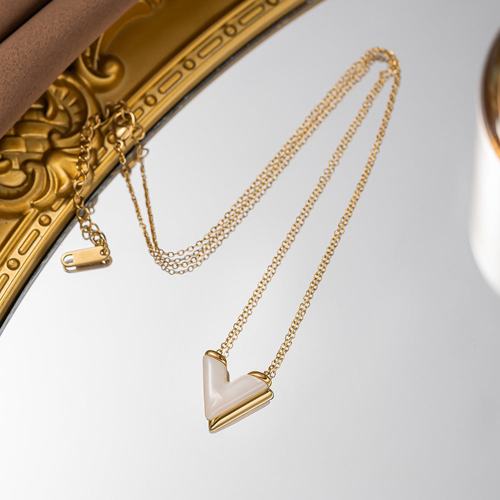 Reversible Shell V-Letter Necklace